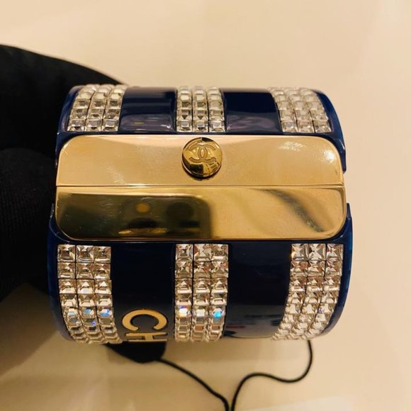 Chanel Navy Blue Crystal Studded Bracelet Cuff - Picture 4 of 12